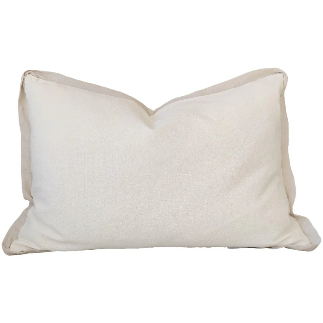 Reine Linen Cushion 40x60cm Lumbar - White with Light Nude Border