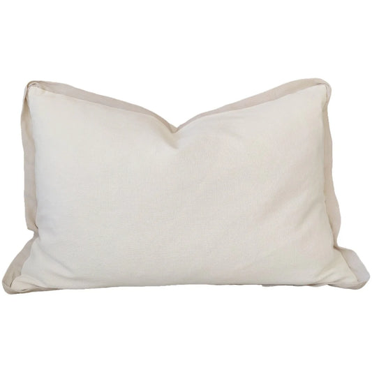 Reine Linen Cushion 40x60cm Lumbar - White with Light Nude Border