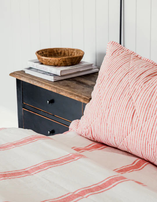 Salt Linen Flat Sheet - Red Coral Ticking Stripe