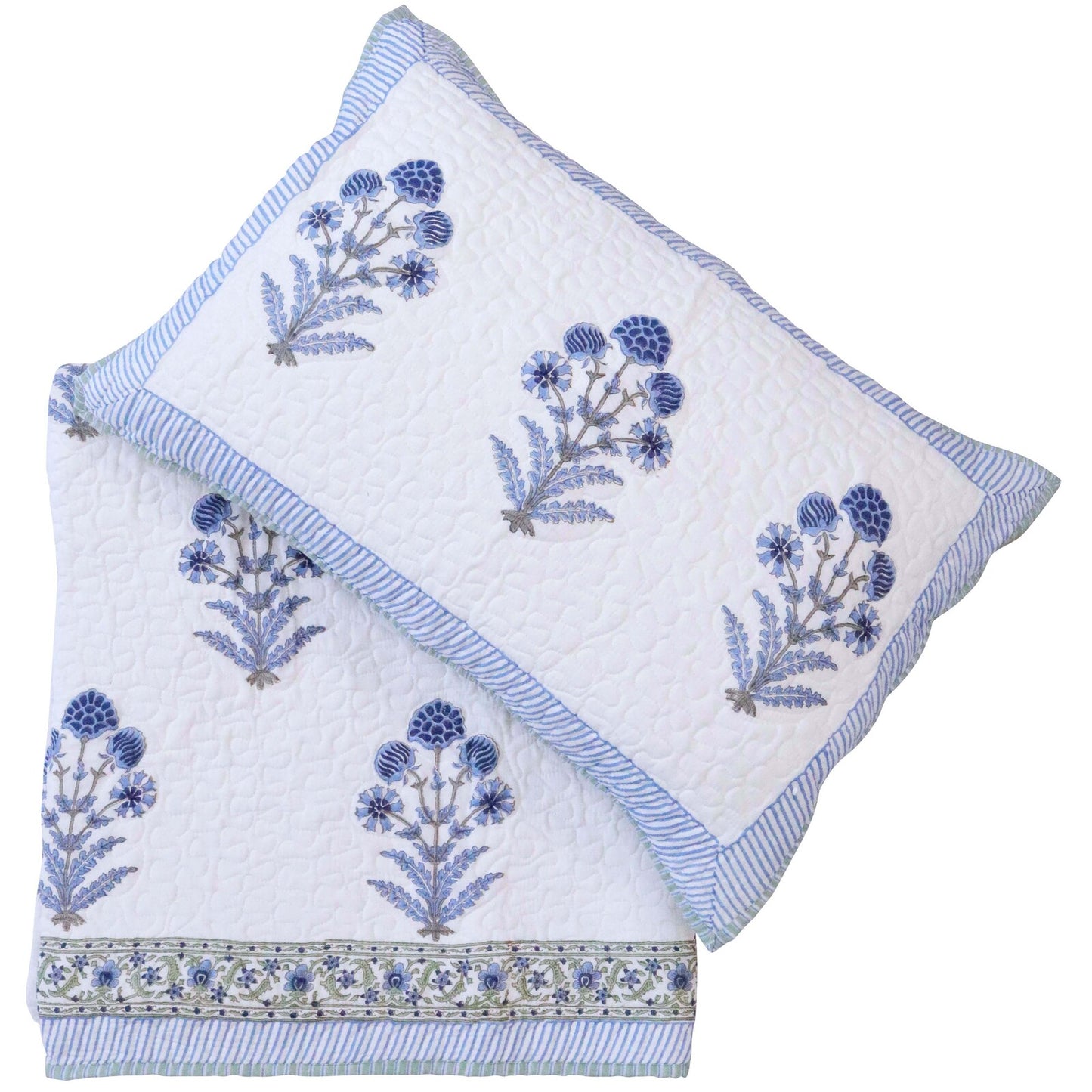 Bedspread Hand Block Printed Blue Layla Queen/King