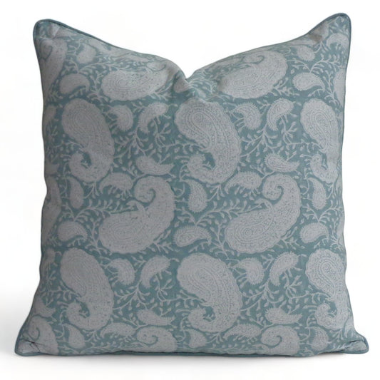 Cushion Block Print Ambi Mineral Blue 50x50