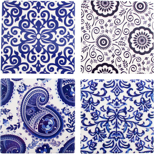 Coasters Arete Set/4 Blue & White