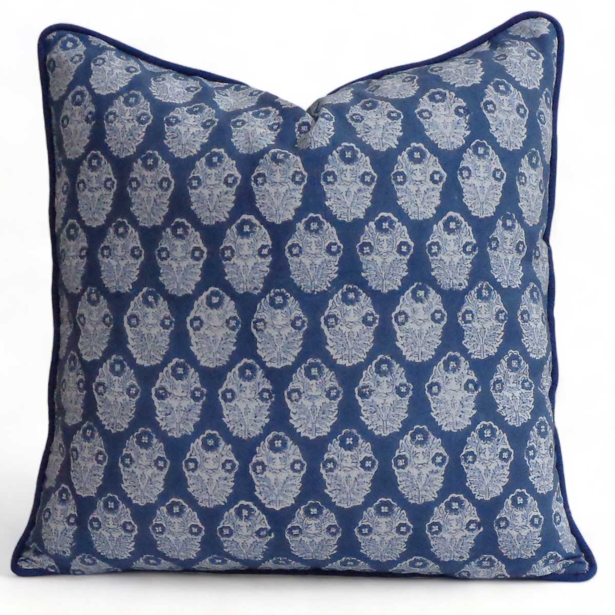 Cushion Block Print Aster Blue 50x50