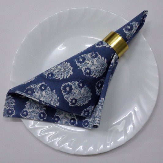 Hand Block Printed Cotton Napkin Boota Blue Set/4