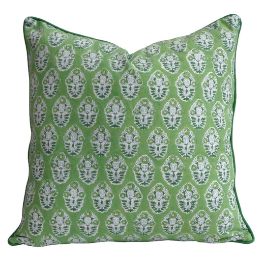 Cushion Block Print Boota Celadon Green 50x50