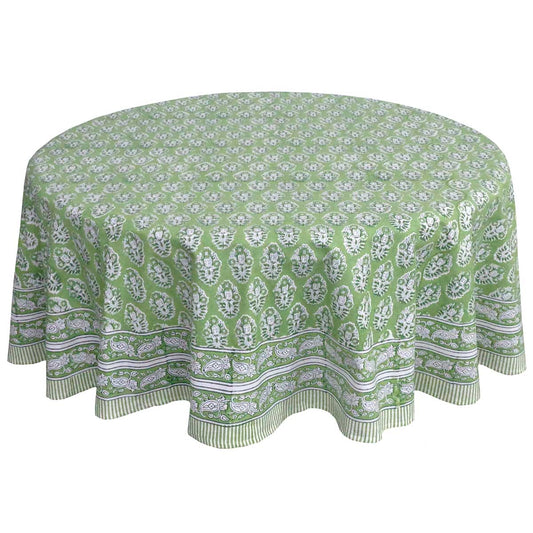 Block Print Round Table Cloth 220cm Boota Celadon