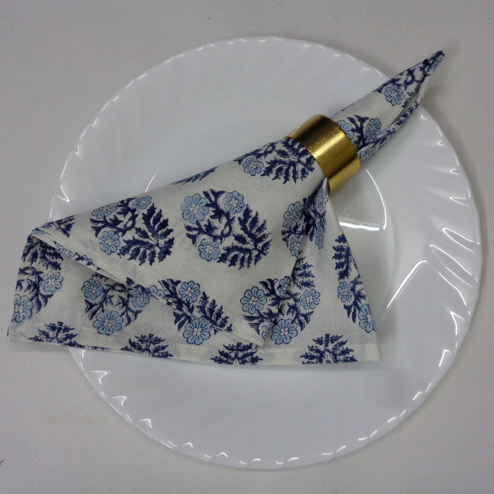 Napkin Block Print Boota Starlight Blue + White (Set/4)