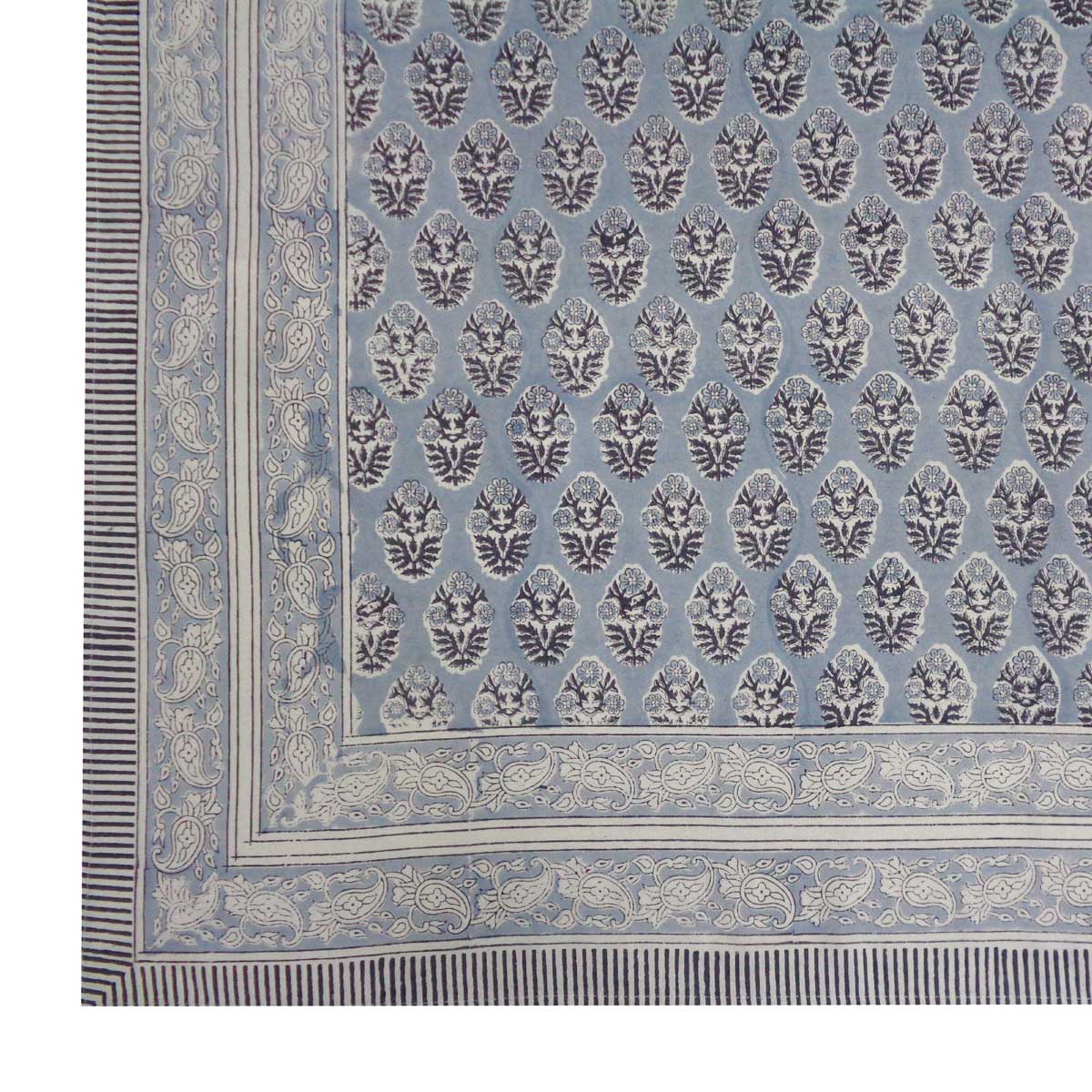 Block Print Square Table Cloth 220cm Starlight Blue & Grey