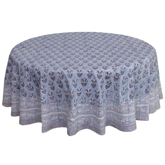 Block Print Round Table Cloth 220cm Starlight Blue