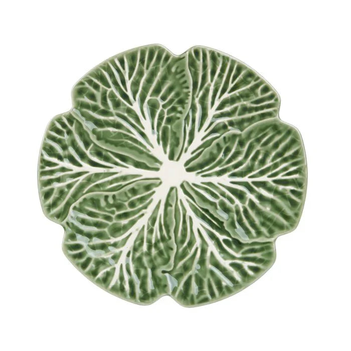 Green cabbage leaf ceramic plate