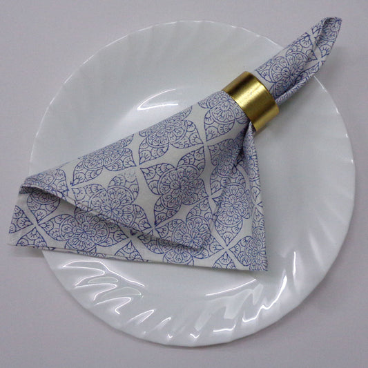 Hand Block Printed Cotton Napkin Chokor Blue  (Set/4)