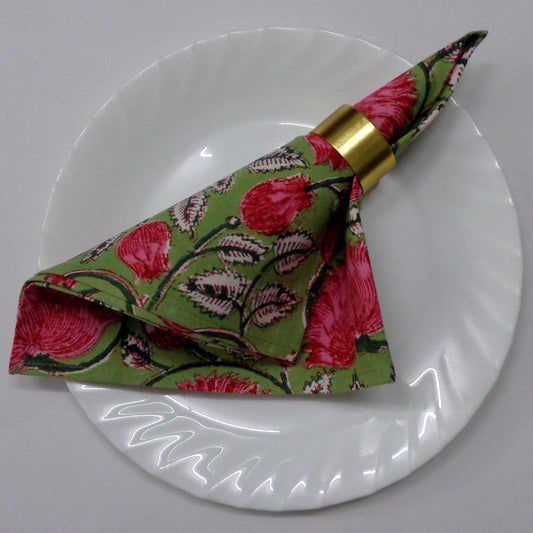 Block Printed Cotton Napkin Kamal Gulabi Set/4