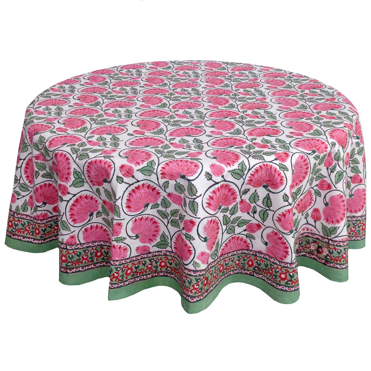 Block Print Round Table Cloth 220cm Kamal Pink Green