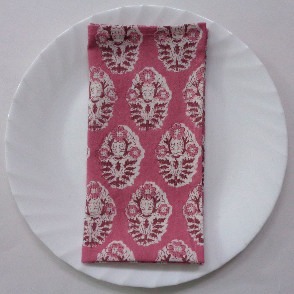 Napkin Block Print Boota Pink (Set/4)