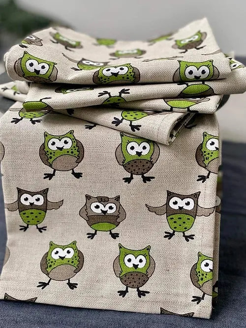 Owls Tea Towel - Green