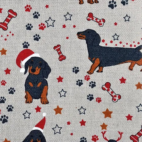 Dachshund Christmas Linen Tea Towel