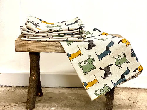 Tea Towel - Blue & Green Dogs