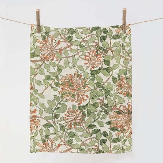 William Morris Honeysuckle Pure Organic Linen Tea Towel