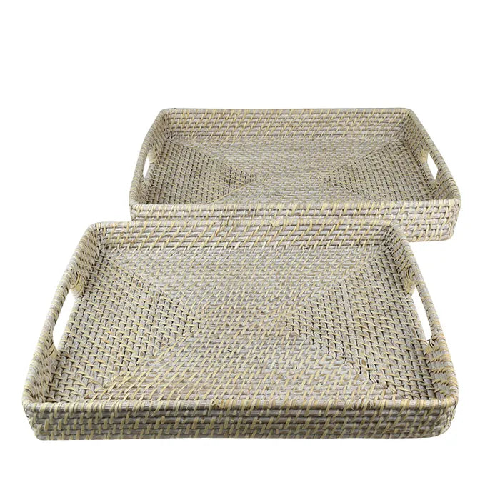 Tray Rattan Rect White Wash 38X47cm