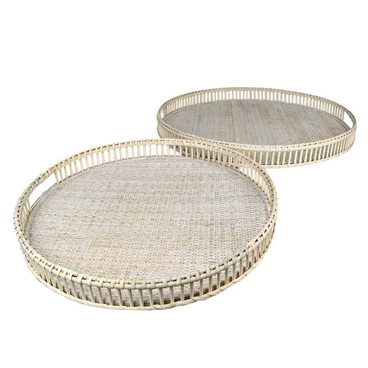 Tray Rattan Round White Wash Large