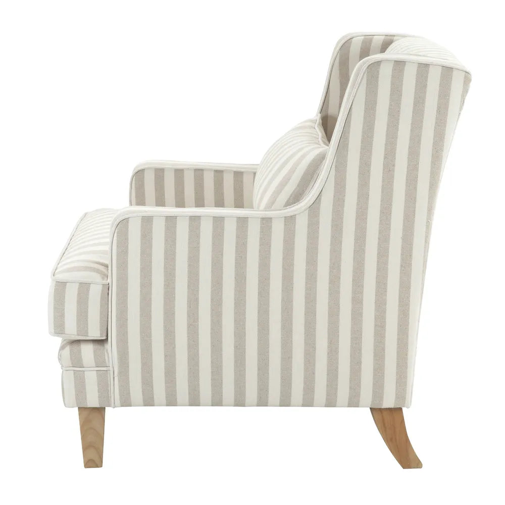 BONDI HAMPTONS ARMCHAIR NATURAL STRIPE W/WHITE PIPING