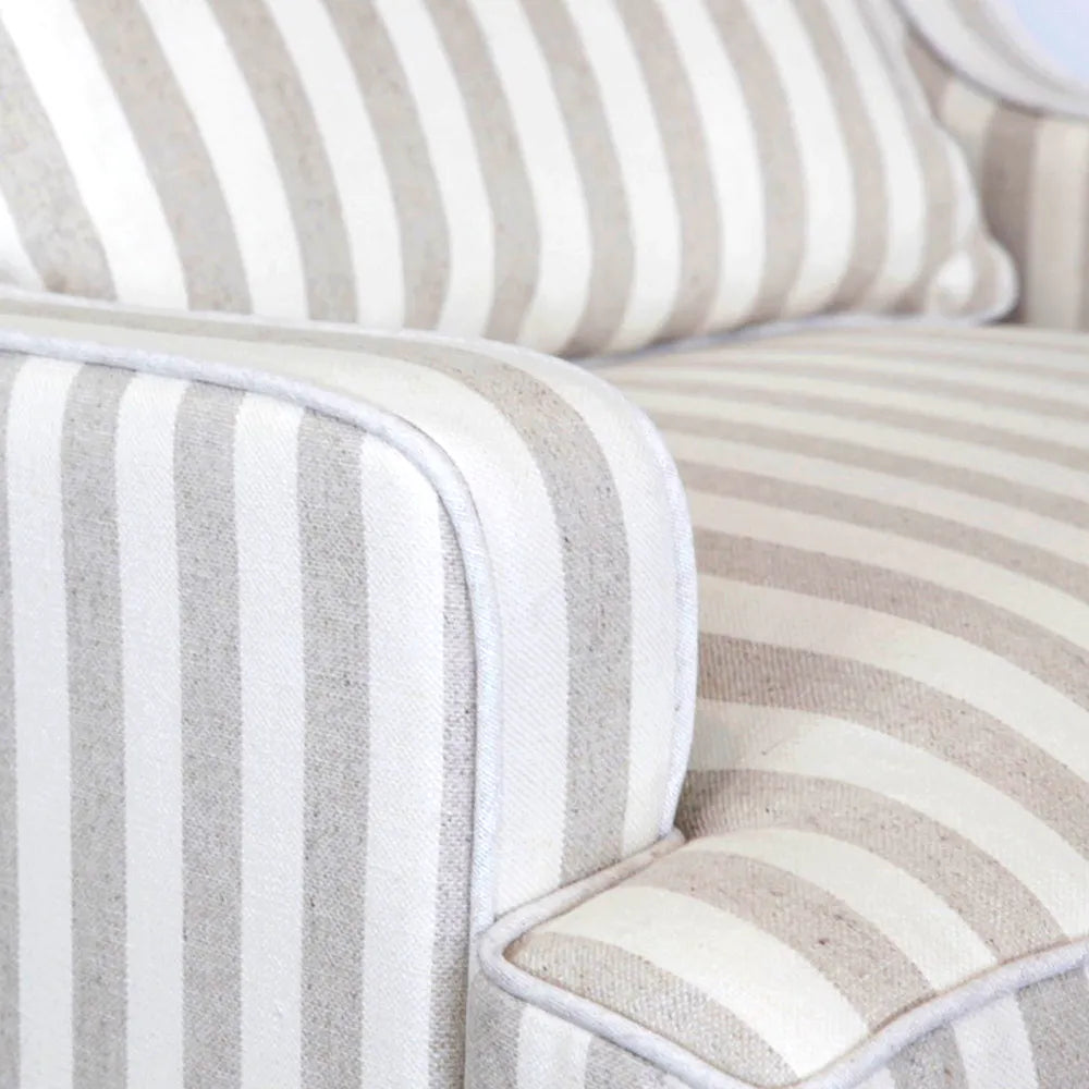 BONDI HAMPTONS ARMCHAIR NATURAL STRIPE W/WHITE PIPING