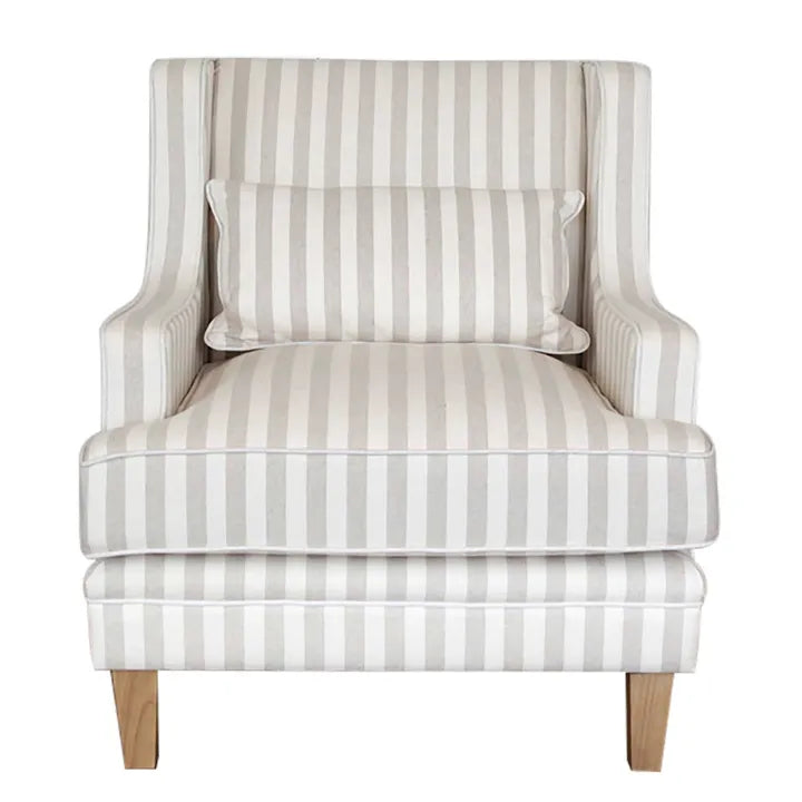 BONDI HAMPTONS ARMCHAIR NATURAL STRIPE W/WHITE PIPING