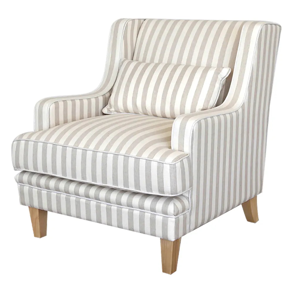 BONDI HAMPTONS ARMCHAIR NATURAL STRIPE W/WHITE PIPING