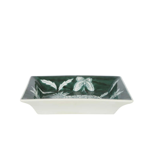 Thistle Trinket Dish Green and White