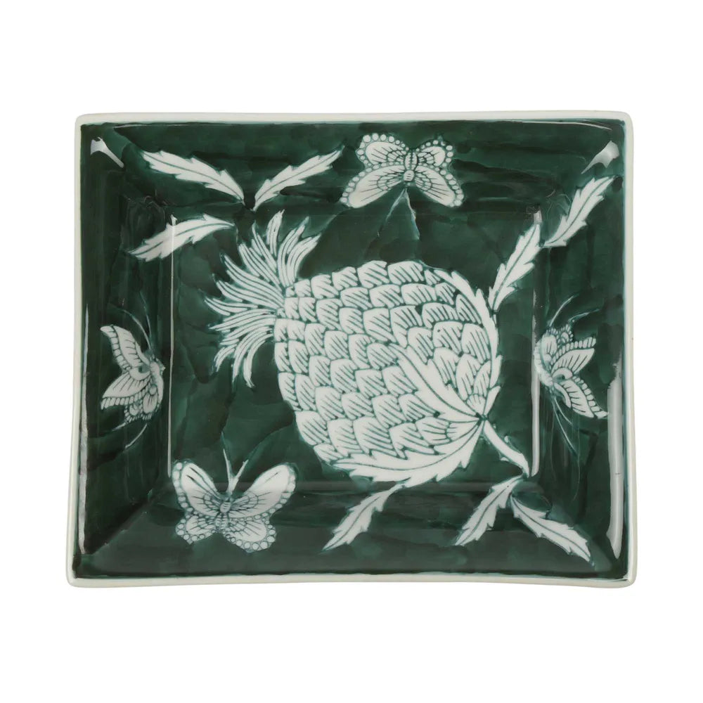 Thistle Trinket Dish Green and White