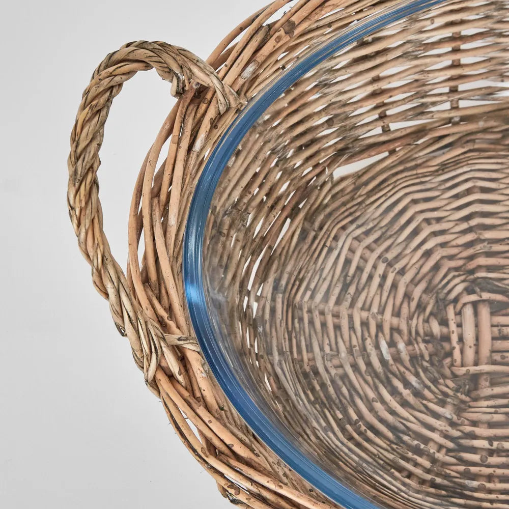 Oval Wicker Basket With Glass Dish