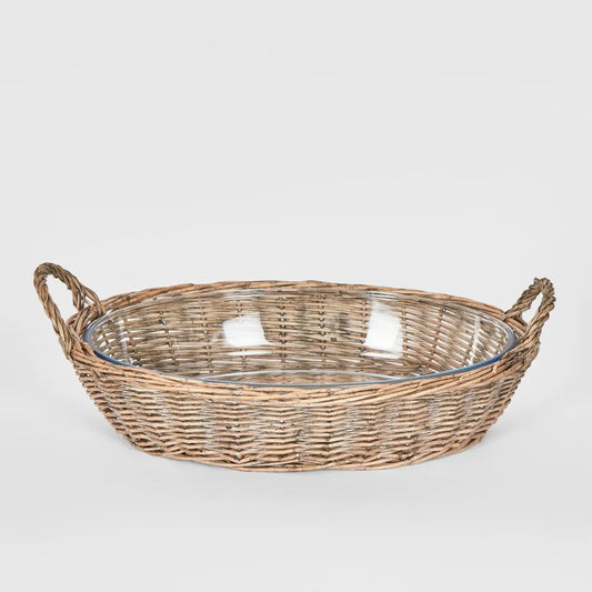 Oval Wicker Basket With Glass Dish