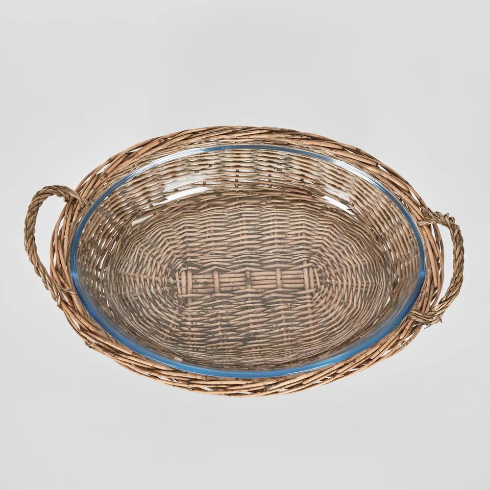 Oval Wicker Basket With Glass Dish