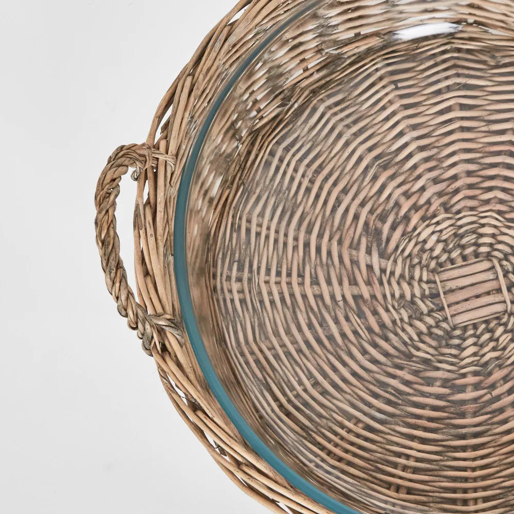 Round Wicker Basket With Glass Dish