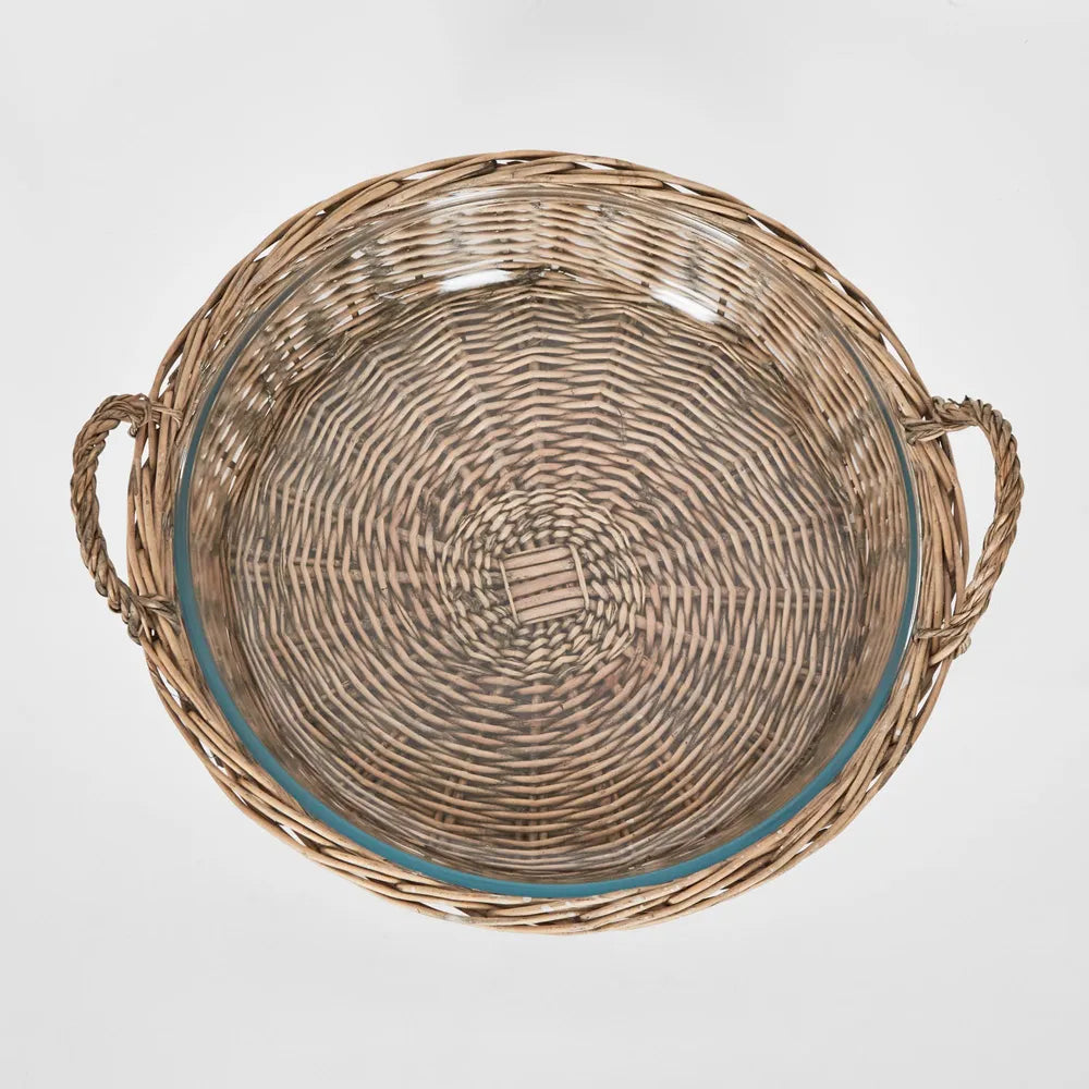 Round Wicker Basket With Glass Dish