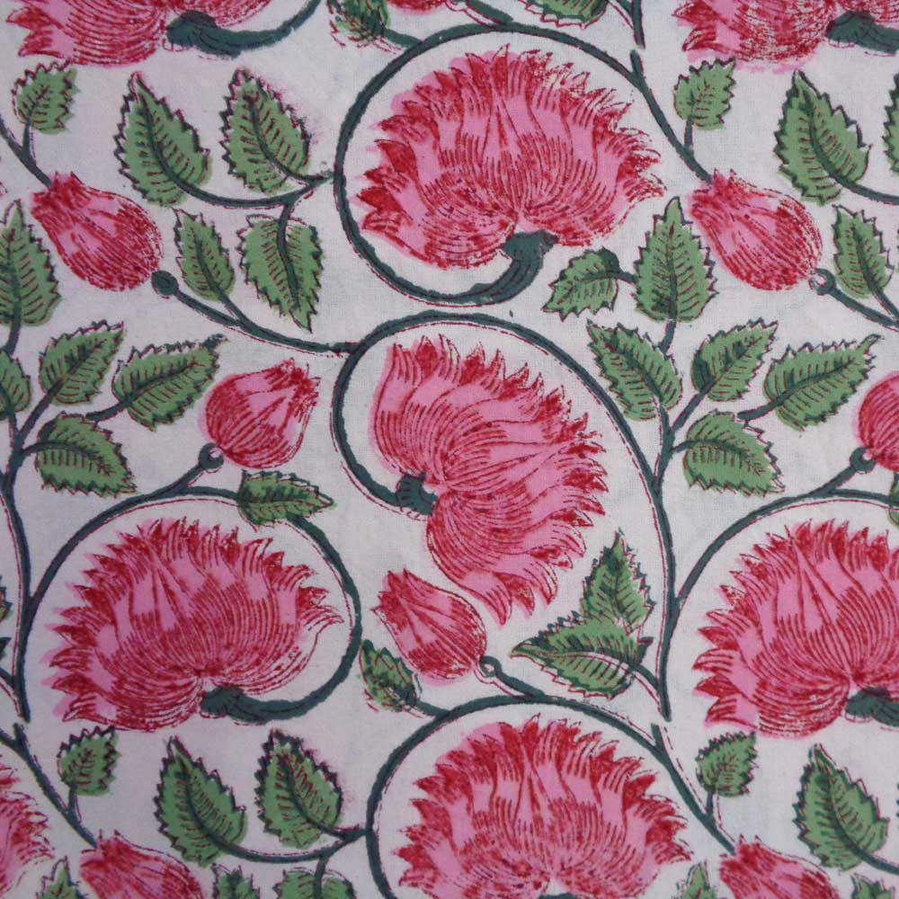 Block Print Round Table Cloth 220cm Kamal Pink Green