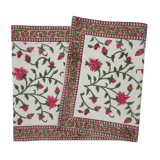 Table Runner Block Printed Floral Bale Pink 120x33cm