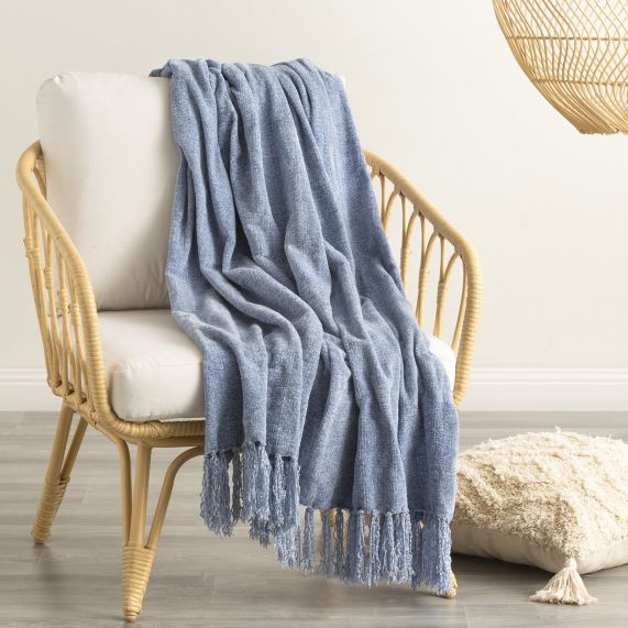 Renee Taylor French Blue  Newland Polyester Chenille Throw  130 X 170 Cms