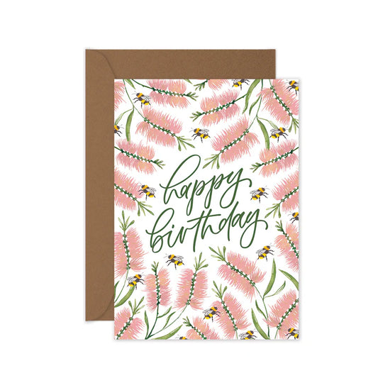 Card - Happy Bithday Pink Bottlebrush