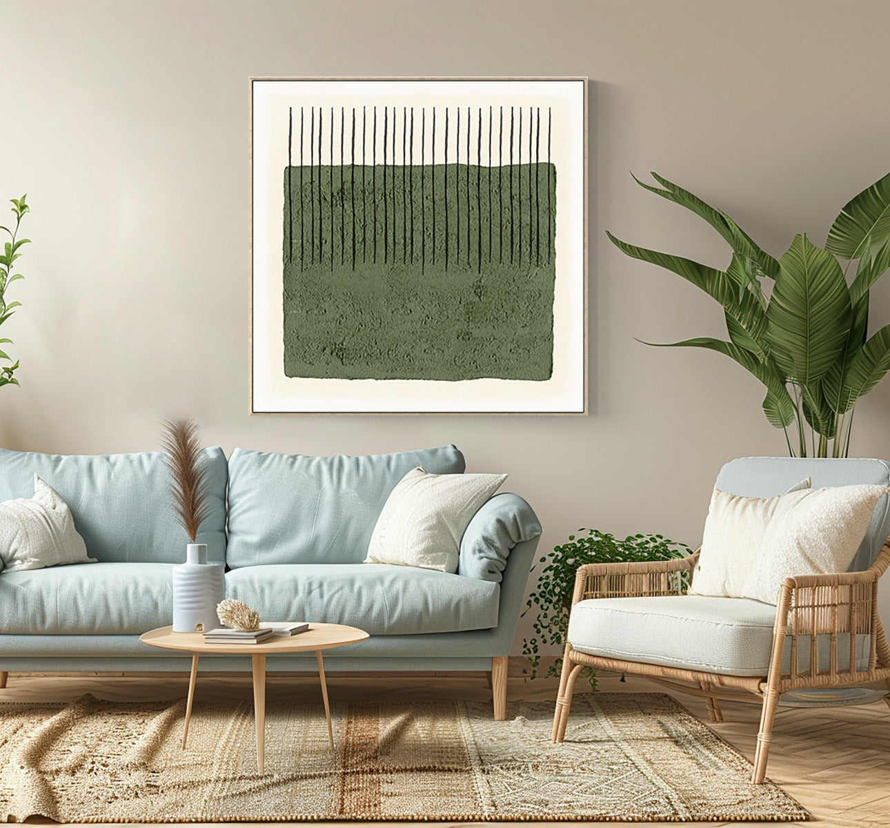 Modern Forest Green Stripe Print 120X120Cm