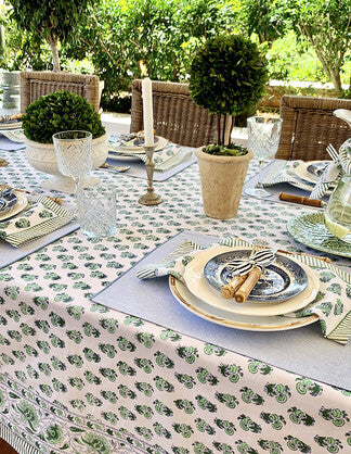 Table Cloth Green White Marigold 180 x 275cm