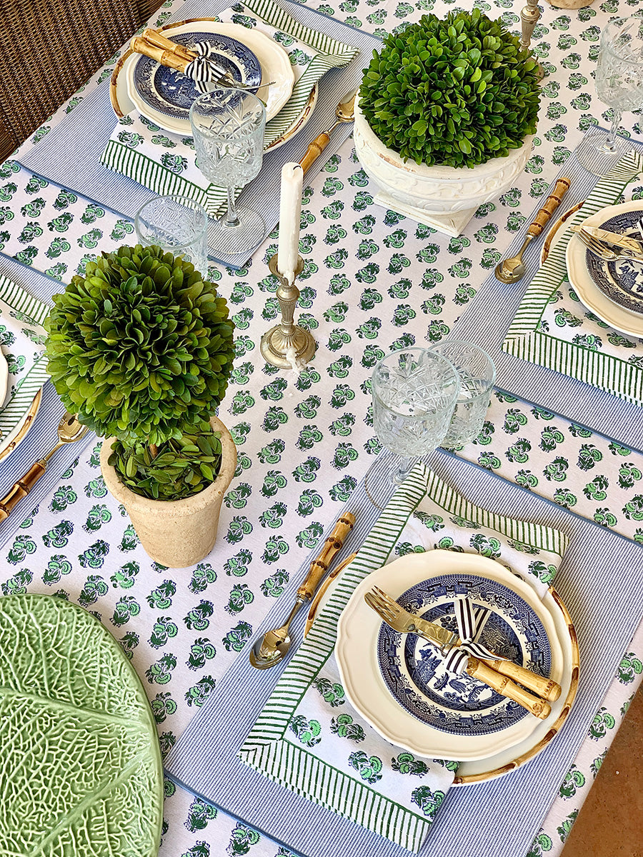 Table Cloth Green White Marigold 180 x 275cm