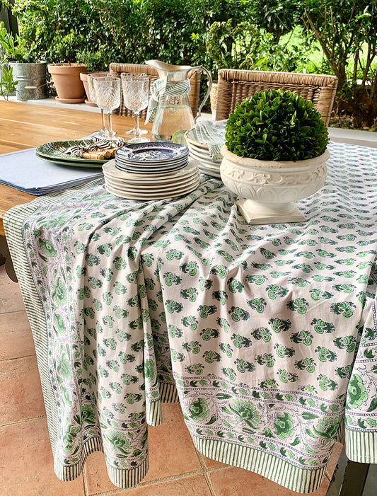 Table Cloth Green White Marigold 180 x 275cm