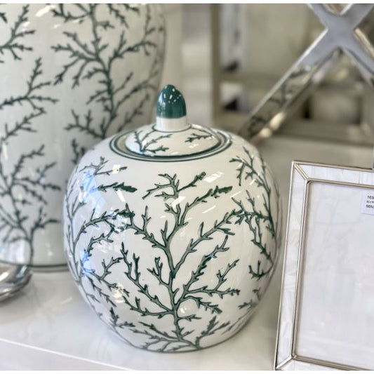 Ceramic Green & White Pumpkin Jar 20cm