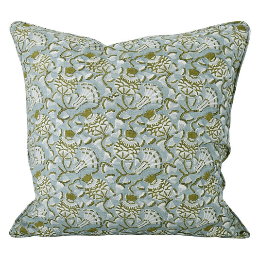 Iznik Moss Celadon Linen Cushion | 50cm x 50cm