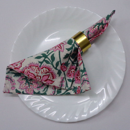 Block Printed Cotton Napkin Mohini Green Open Set/4