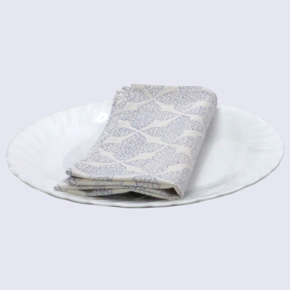 Hand Block Printed Cotton Napkin Chokor Blue  (Set/4)