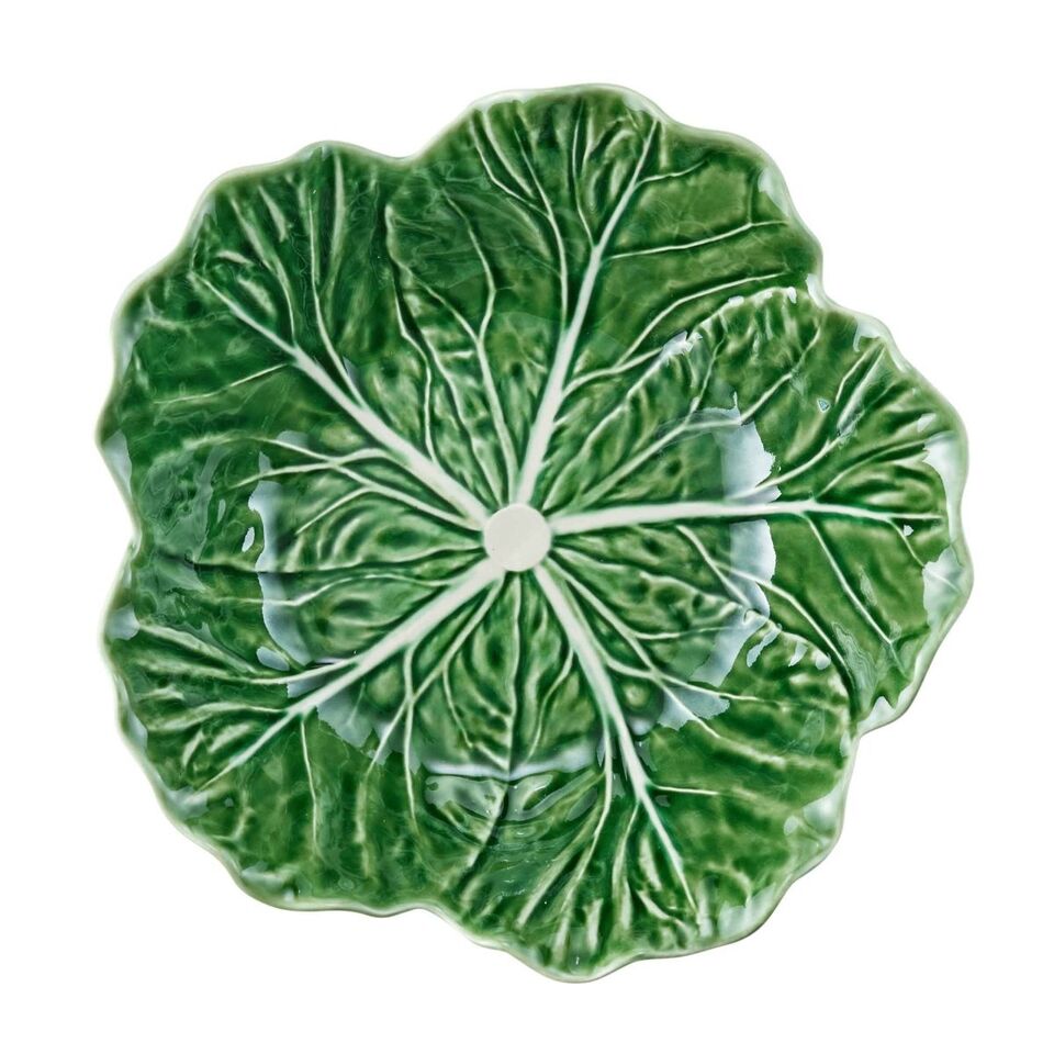 Green cabbage leaf ceramic bowl | Large