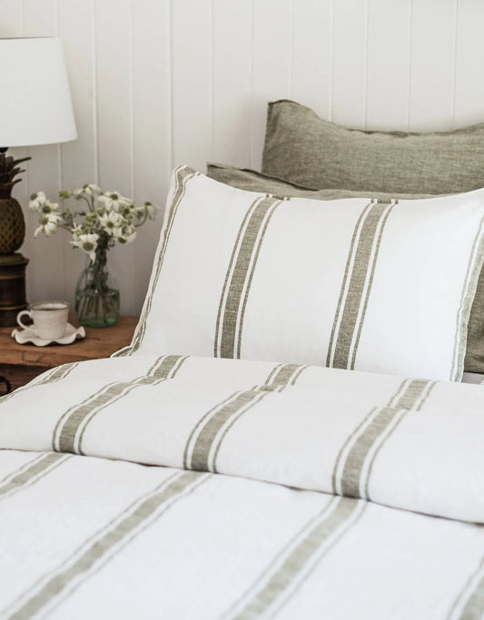 Salt Living Linen Queen Sheet Set Kelp Ticking