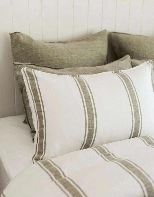 Salt Linen Pillowcase Set - Kelp Ticking Stripe